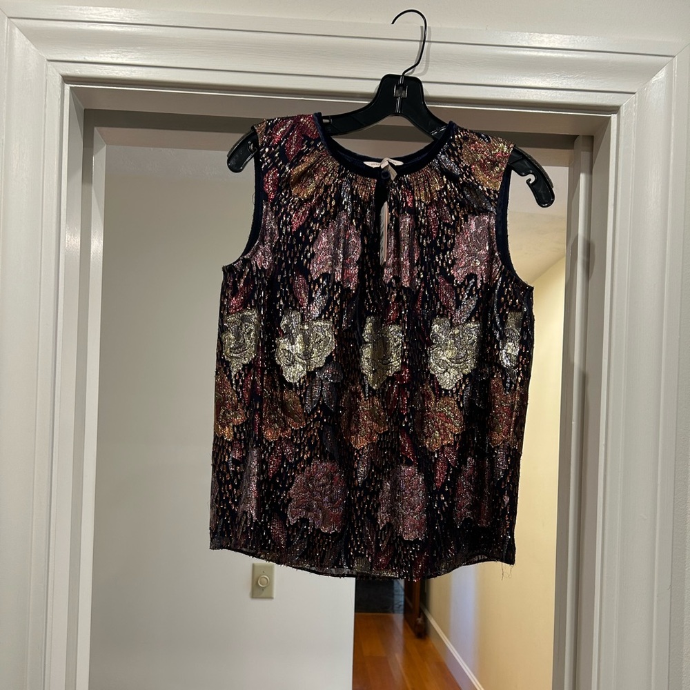 Rebecca Taylor Black and Gold Floral Sleeveless Blouse